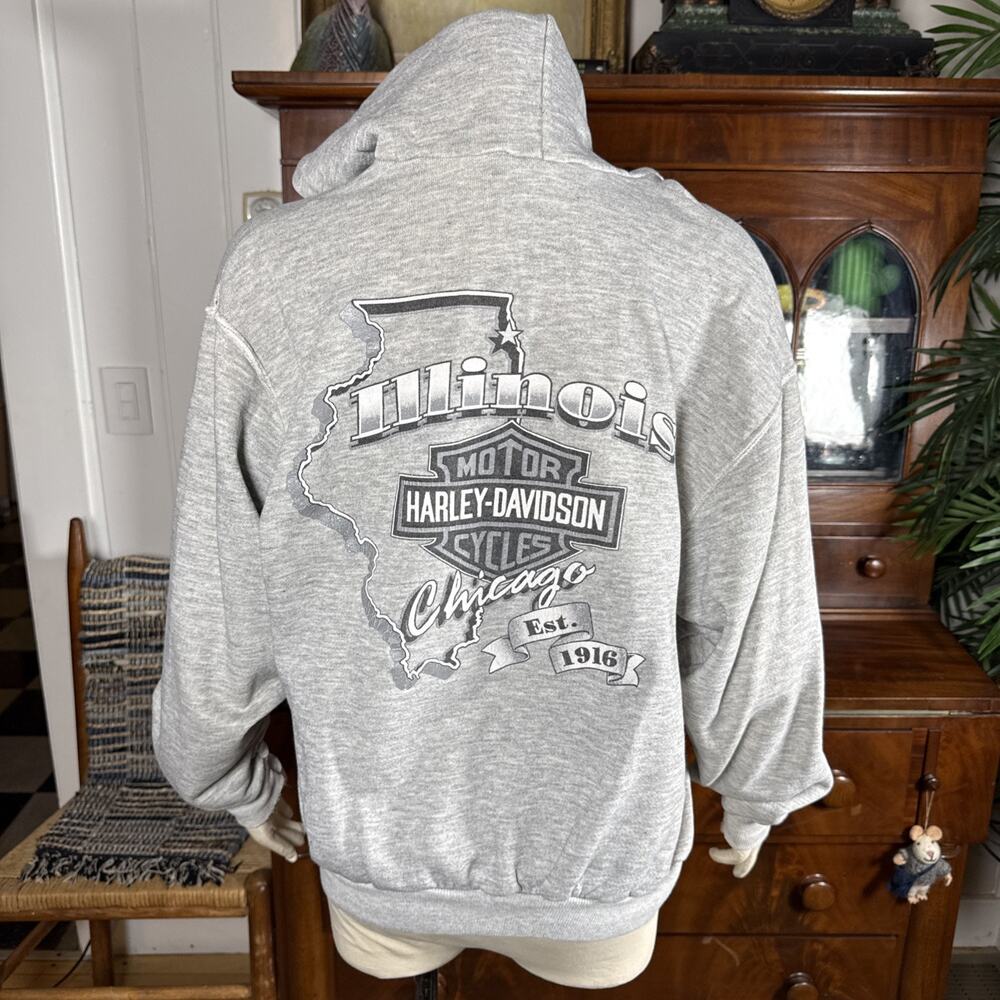 VTG 1980s Harley Davidson Graphic Zip Hoodie Heather Gray Dream Catcher Eagle